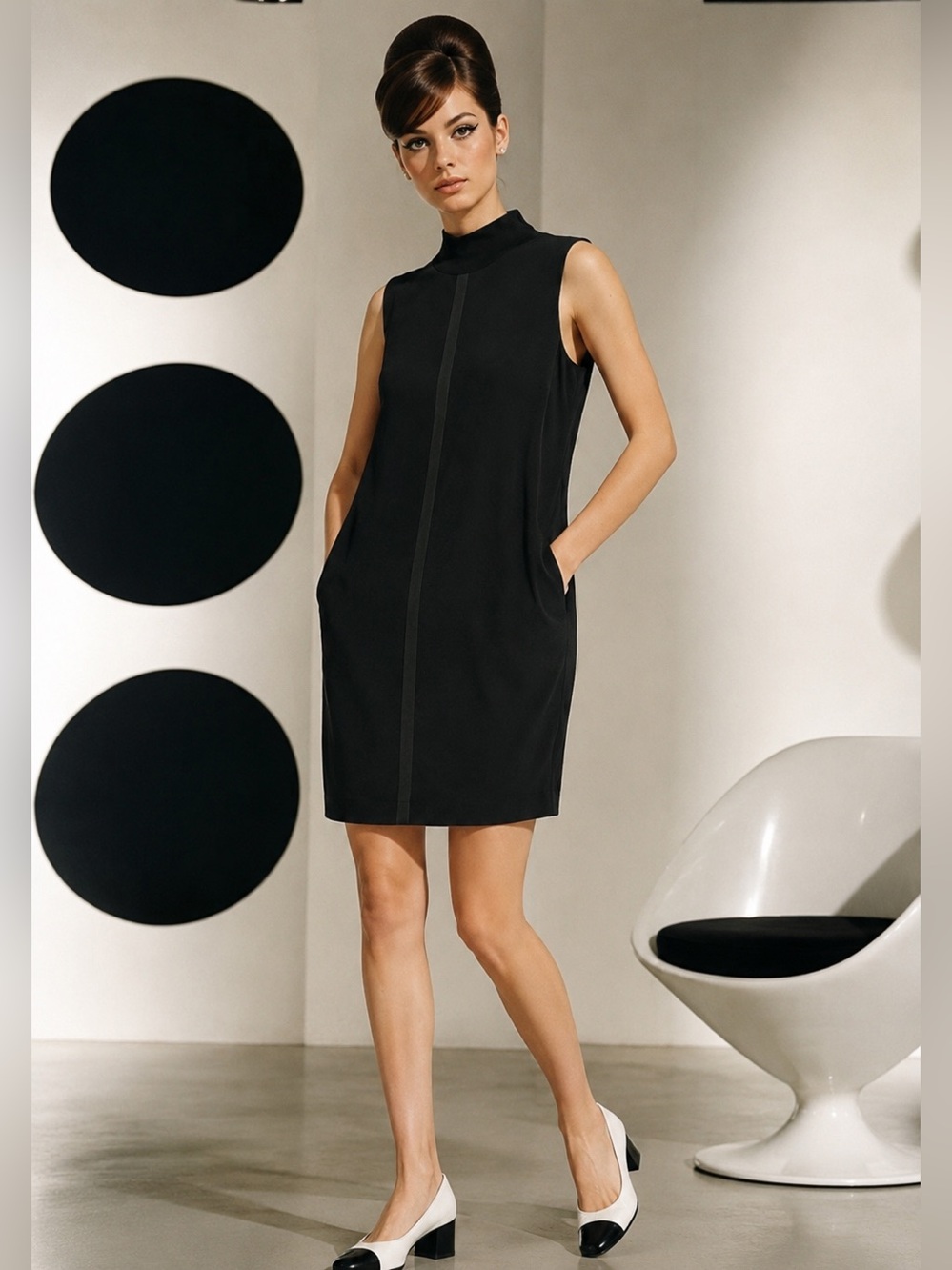 Kit and Ace size 0 retro mod black sleeveless mock neck silk blend Ryder dress